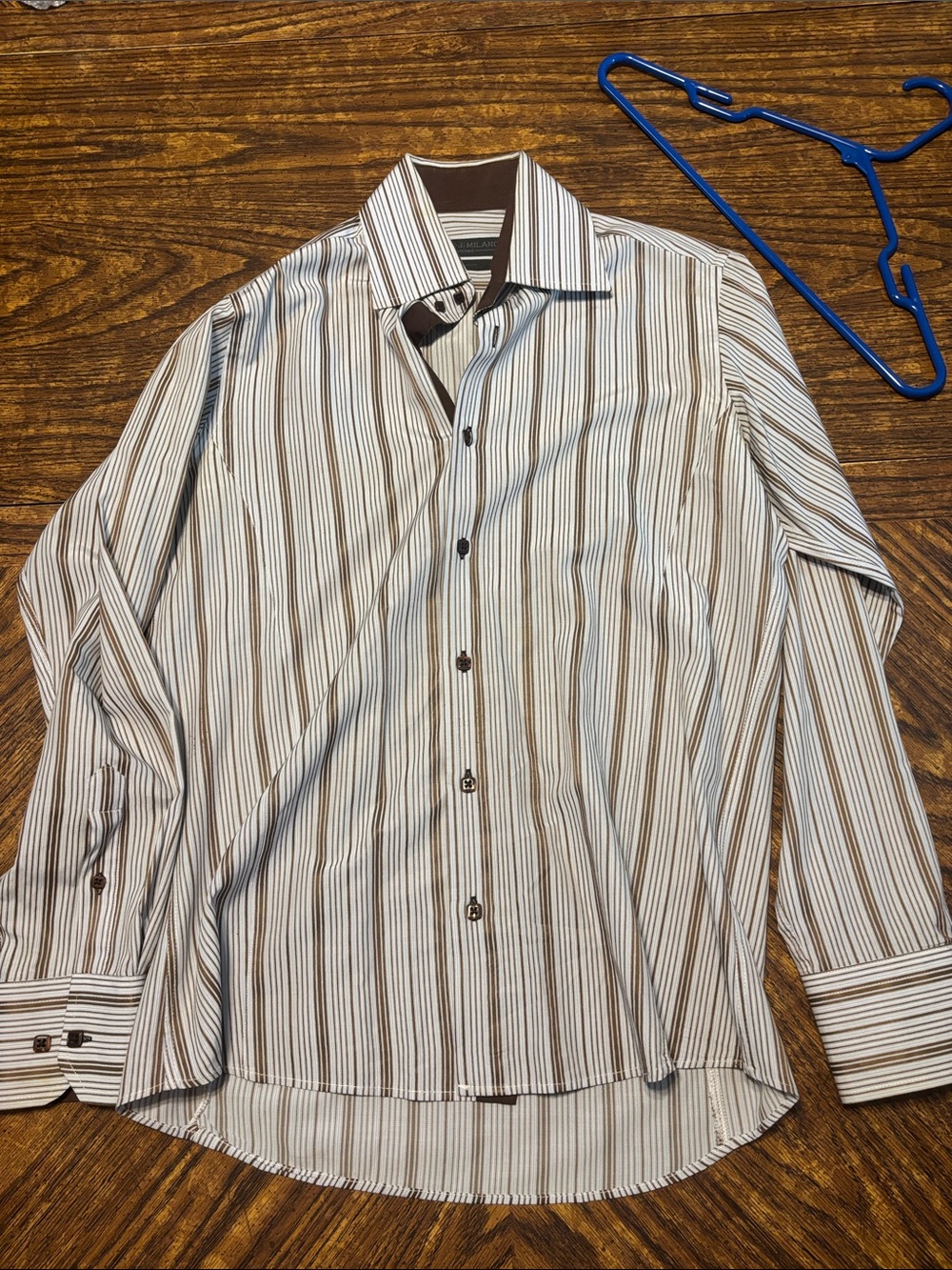 Enzo Angiolini White Dress Shirt with Brown Stripes